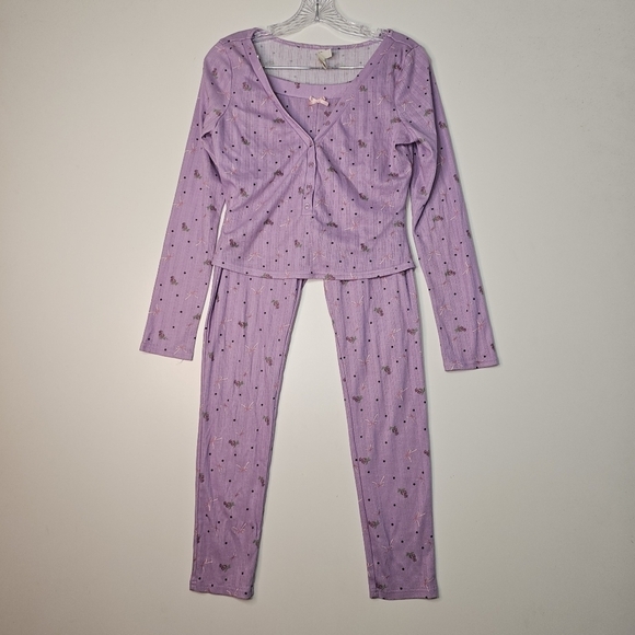 For Love And Lemons Pointelle Long Sleeve Sleep Set Size Medium - Picture 2 of 13